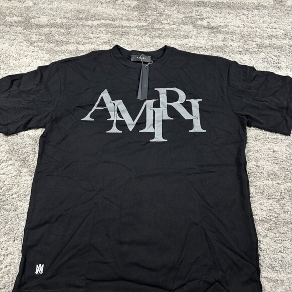 Amiri Staggered Logo Black Grey Mens Size Large T-Shirt